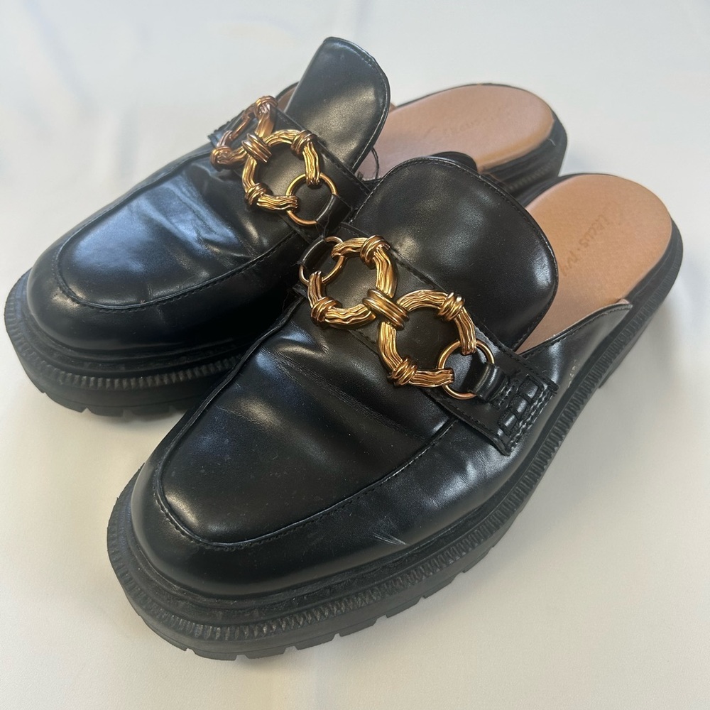 Circus by Sam Edelman Black Mules with Gold Detail